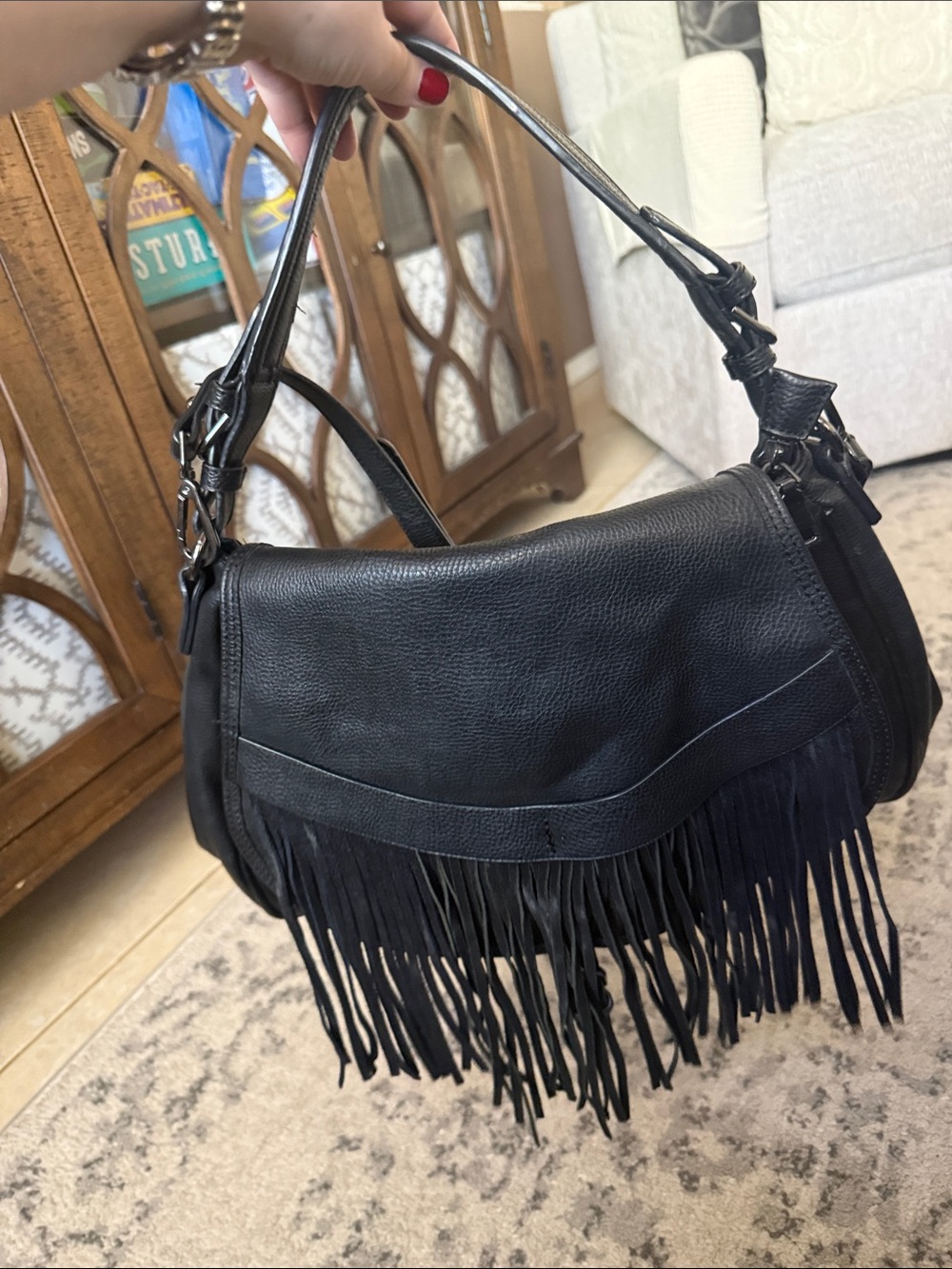 Moda Luxe Black Fringe Shoulder Bag - Picture 7 of 11
